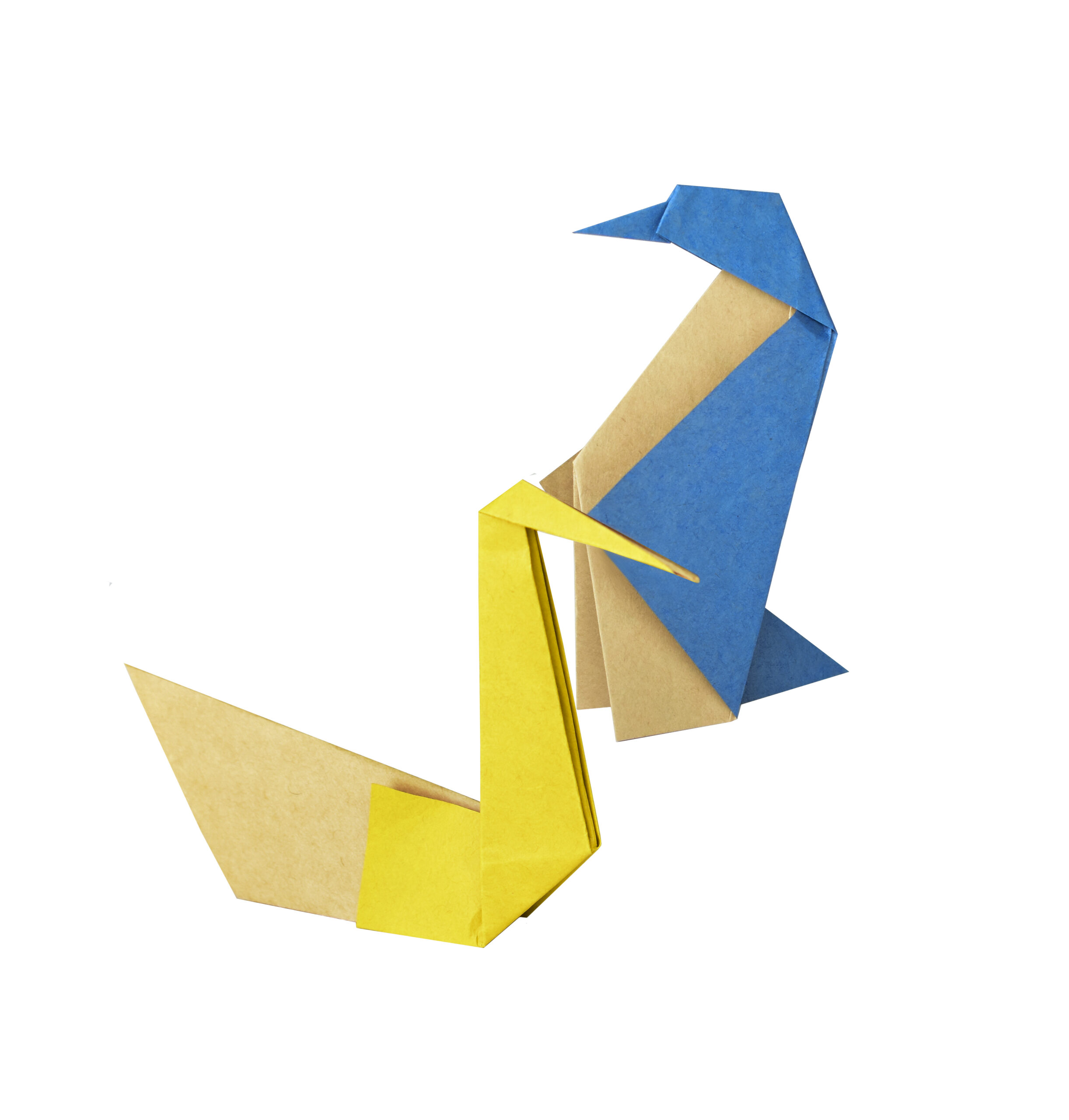 yellow origami swan and blue origami penguin