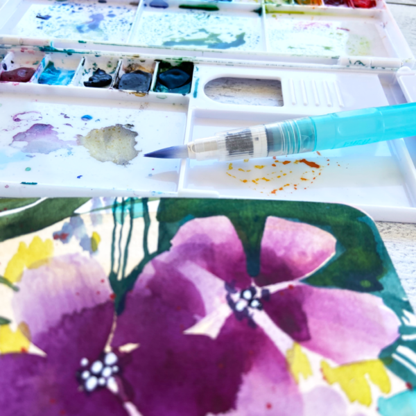 Watercolor flowers painted with KWB15 waterbrush