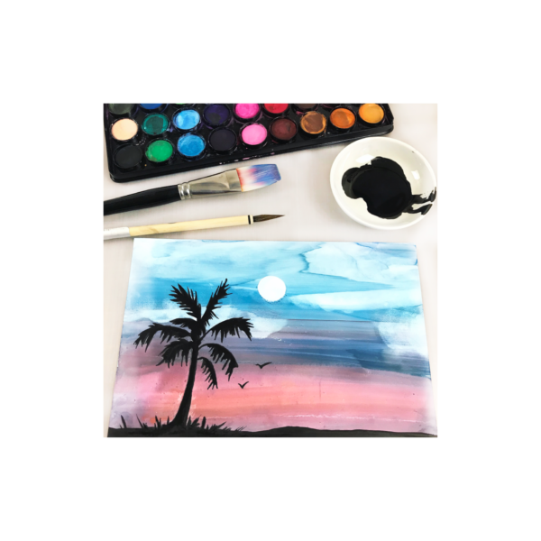 Multimedia beach scene painted on mineral paper lifestyle
