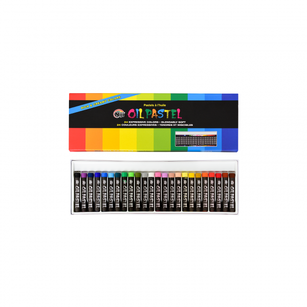 Niji oil pastels box lid and inner tray with 24 oil pastel colors