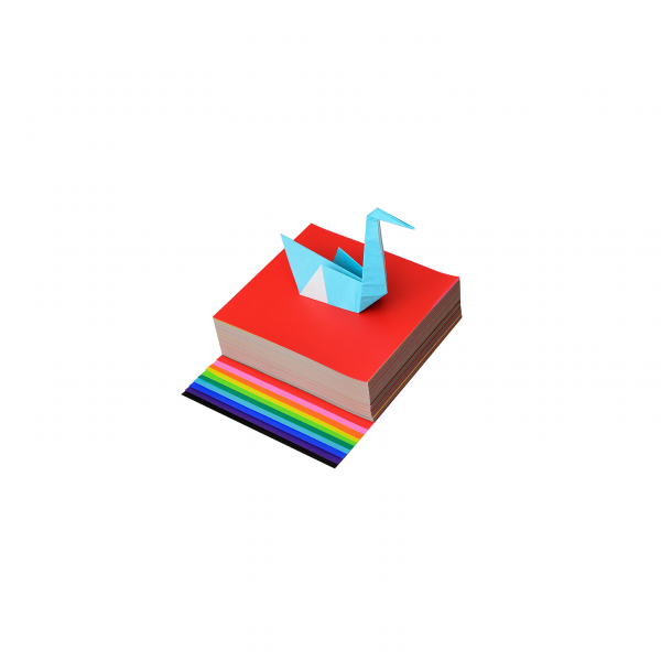 stack of origami paper with an origami bird on top