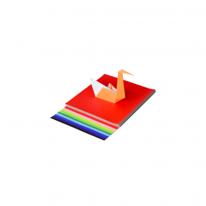 stack of origami paper with an origami bird on top