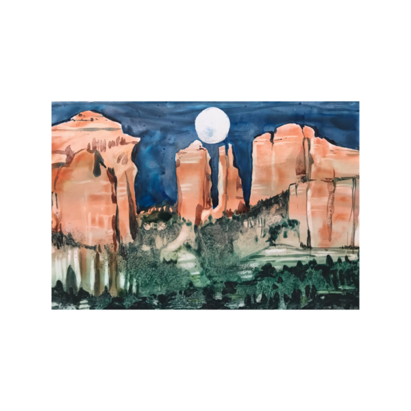 Rock formation with moon on mineral paper