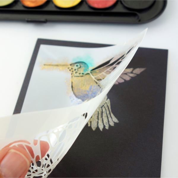 Stencil hummingbird made with JSBM stencil brush