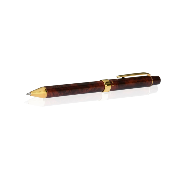 Perspective image of QuadPoint Twist Pen in Brown Marble