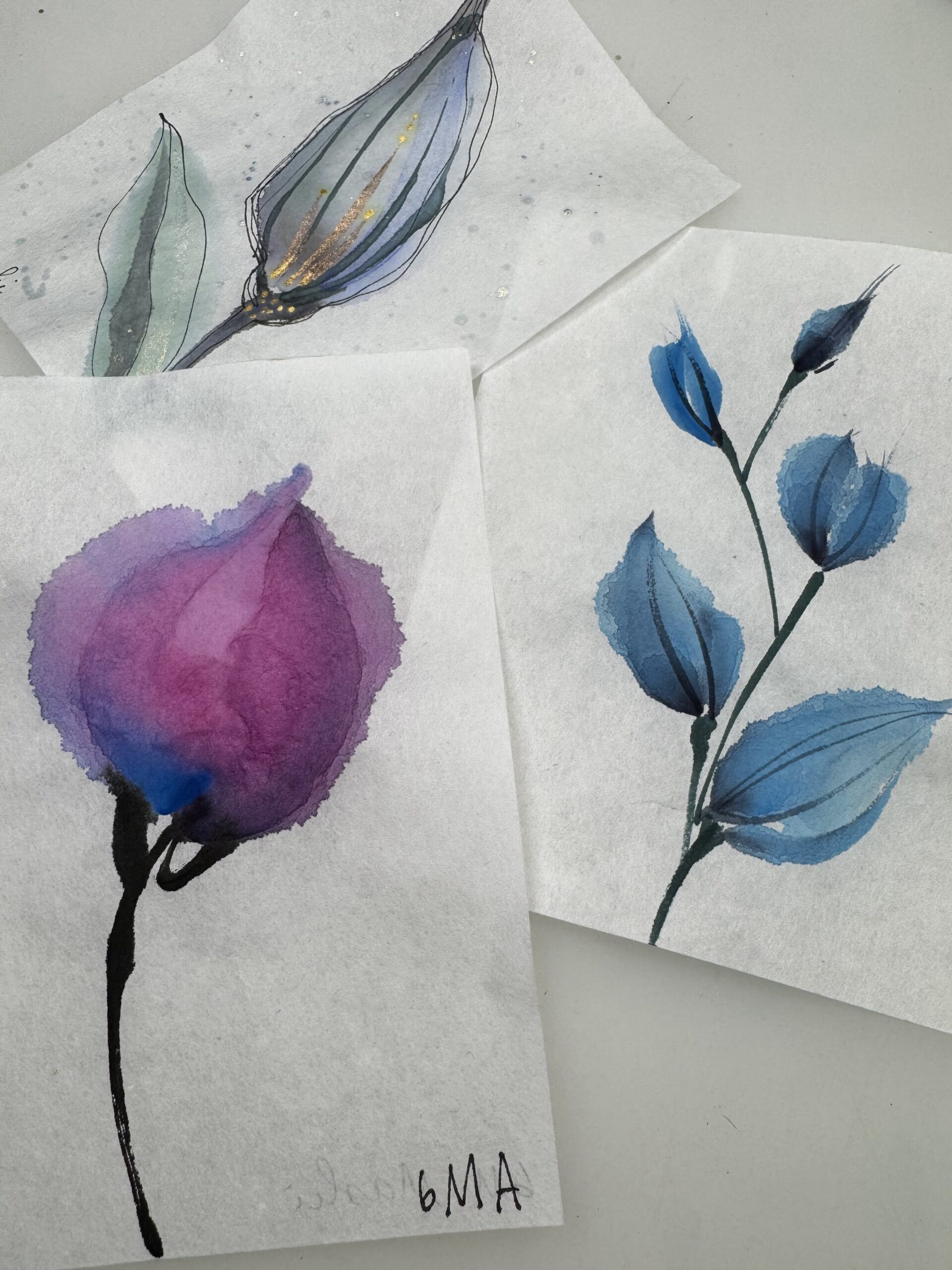 gansai flowers on mashi paper