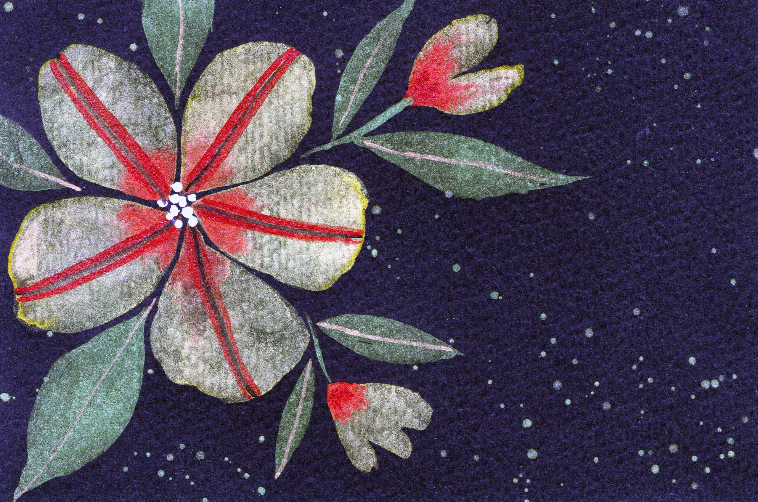 colorful metallic florals painting on black watercolor paper