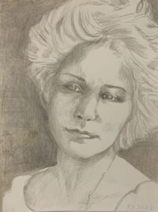 silverpoint portrait of a woman that has started to tarnish