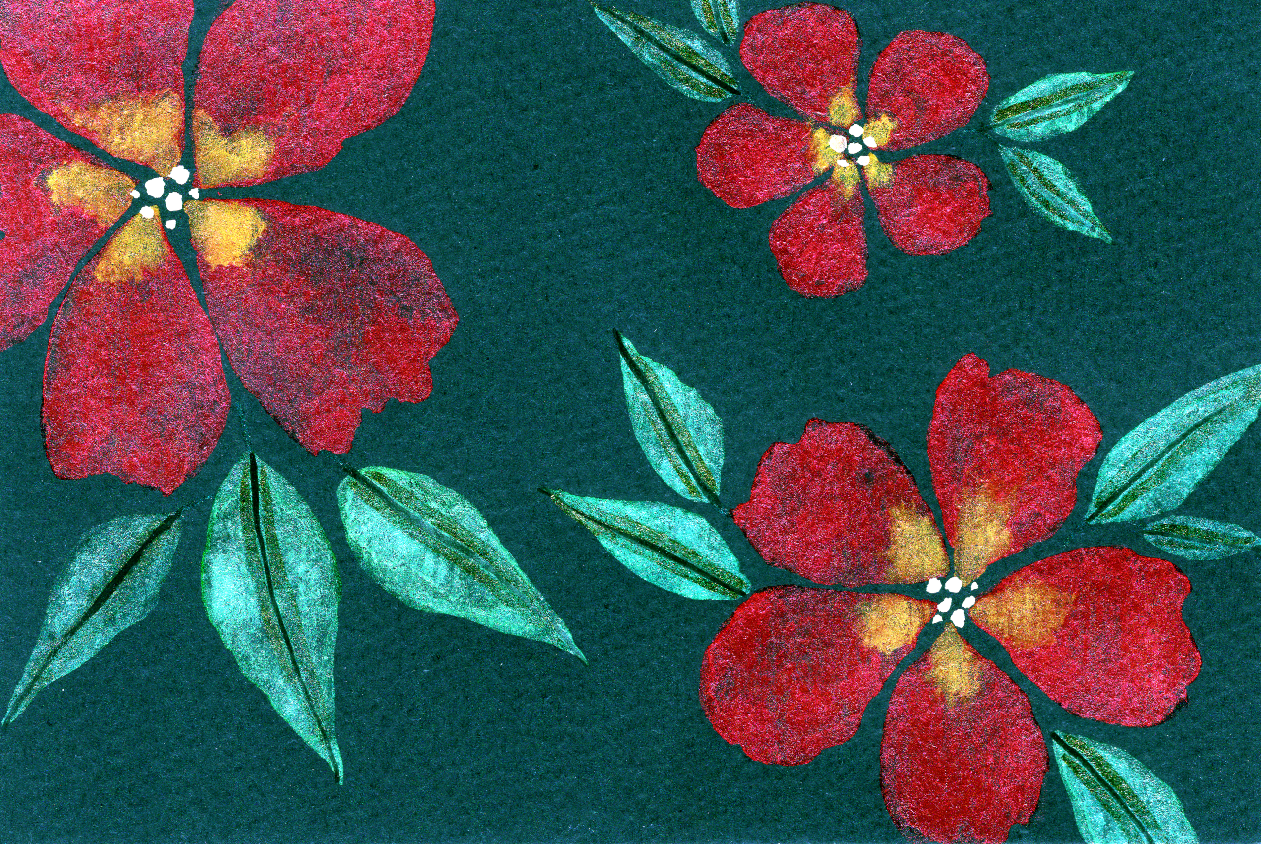 metallic florals painted against a black watercolor paper background
