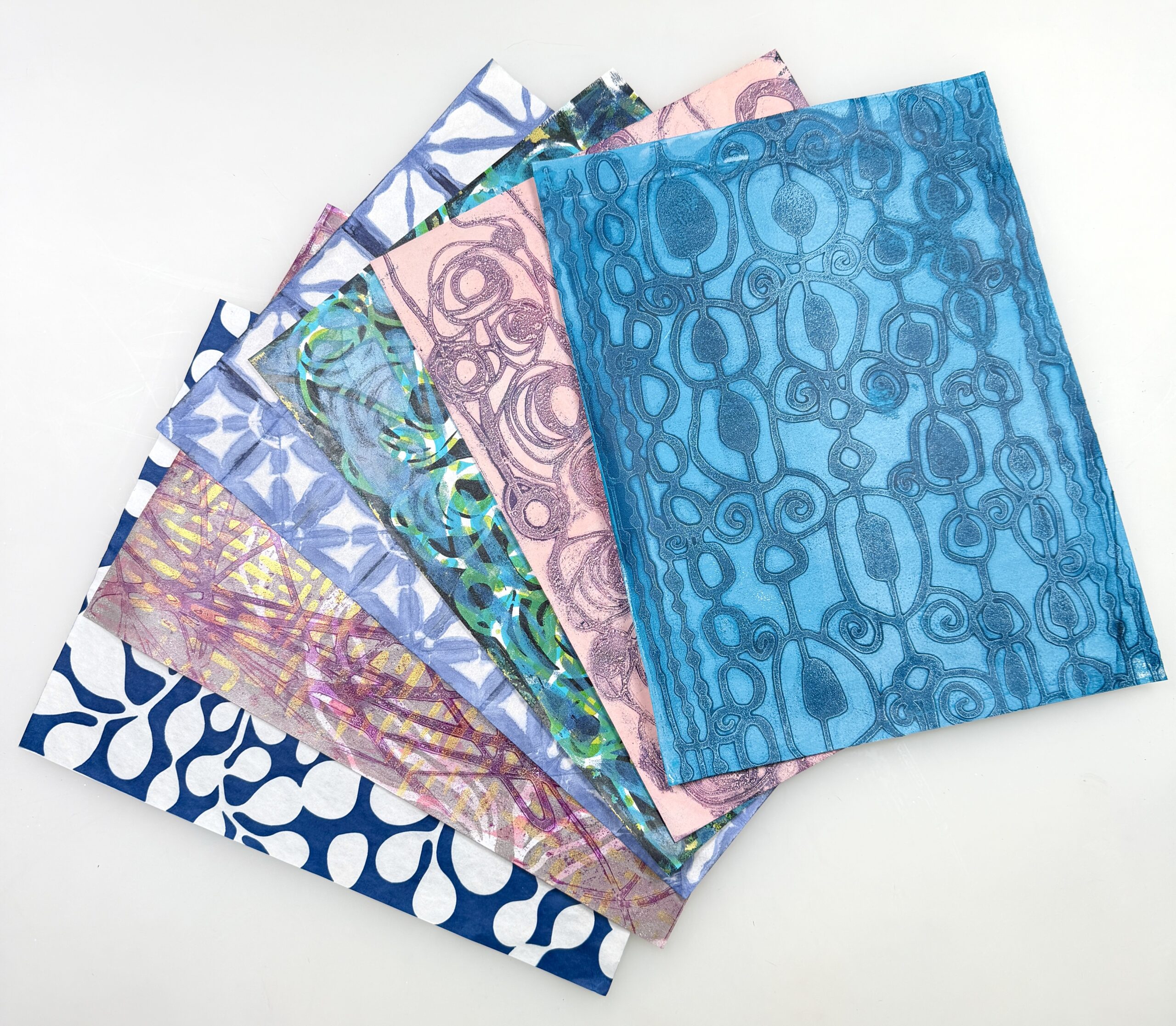 spread of colorful printed washi papers