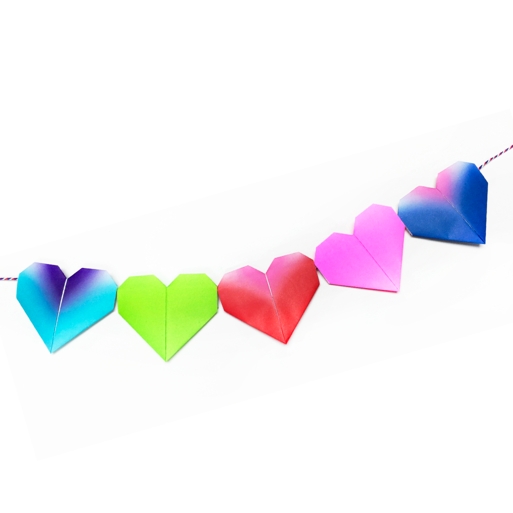 gradient colored origami hearts