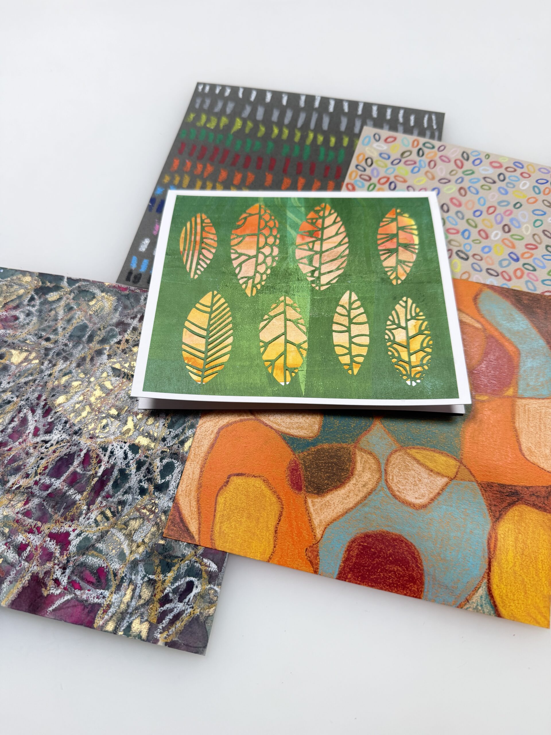 crayon doodles and die cut cards made with PURE origami paper