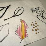 gansai and ink leaves on gampi paper