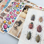 assorted colorful prints and paintings arranged in a spread
