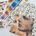 assorted colorful prints and paintings arranged in a spread