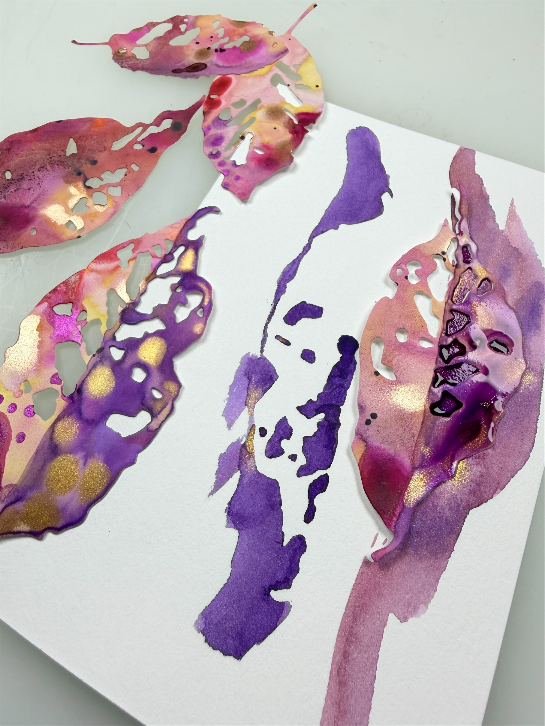 abstract colored mineral paper paintings and folded envelope book