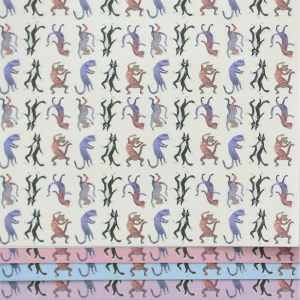 dancing cats origami in a staggered stack showing different sheet colors