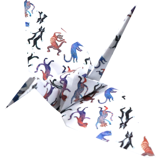 origami crane folded out of Dancing Cats origami