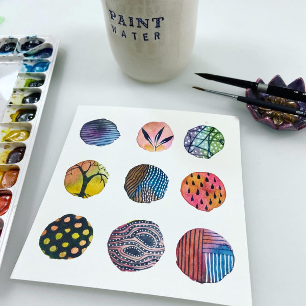 original watercolor sketch used in doodle dots origami pattern