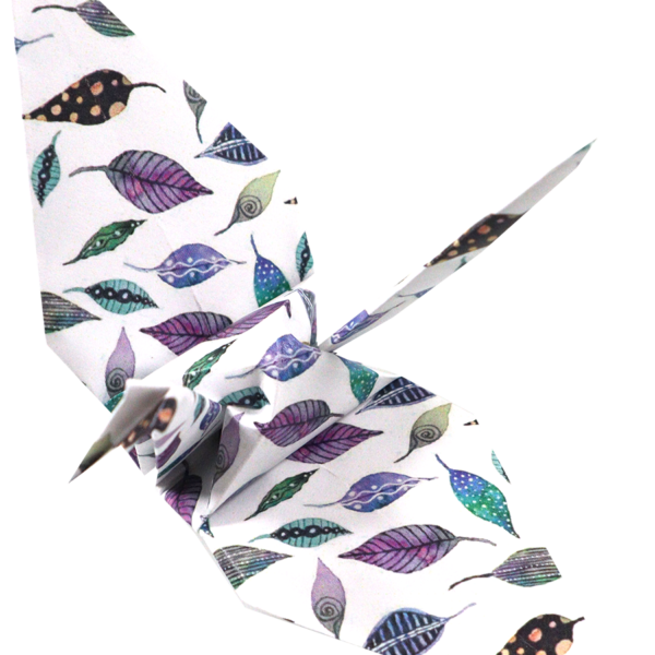 origami crane made out of watercolor leaves origami paper