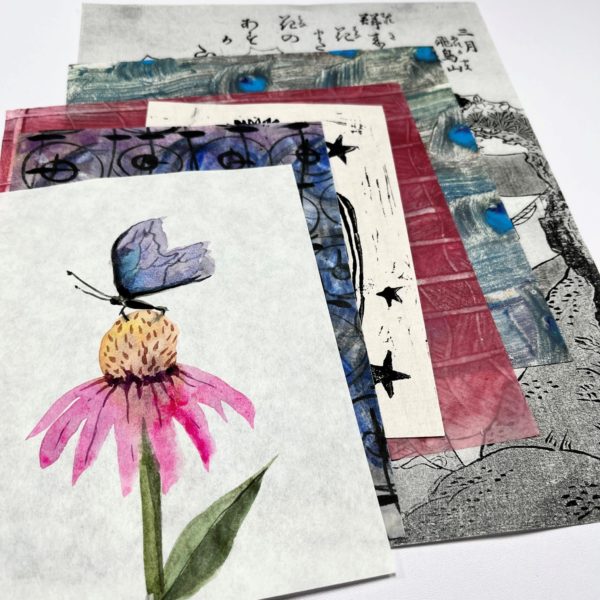 stack of paintings multimedia artwork on Asagami paper