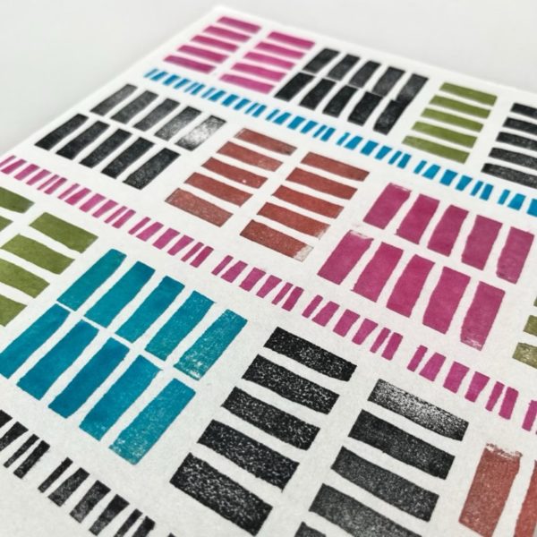 Kozo paper with stamps in various colors