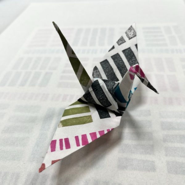 paper crane made out of stamped Kozo paper