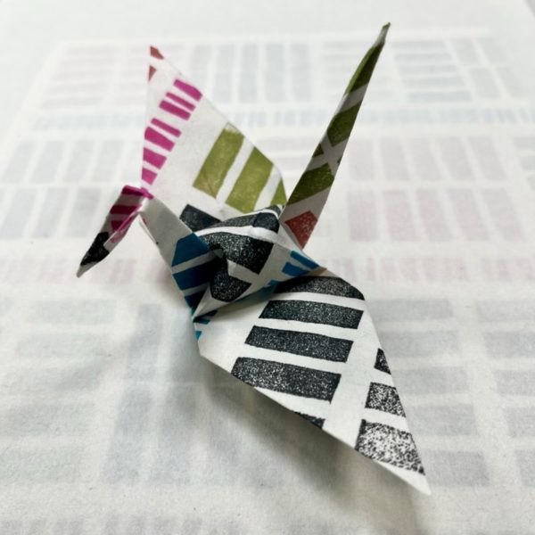 paper crane made out of stamped Kozo paper