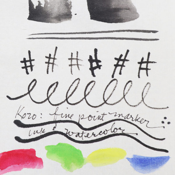 swatch of sumi ink, writing instruments and colors on Kozo paper