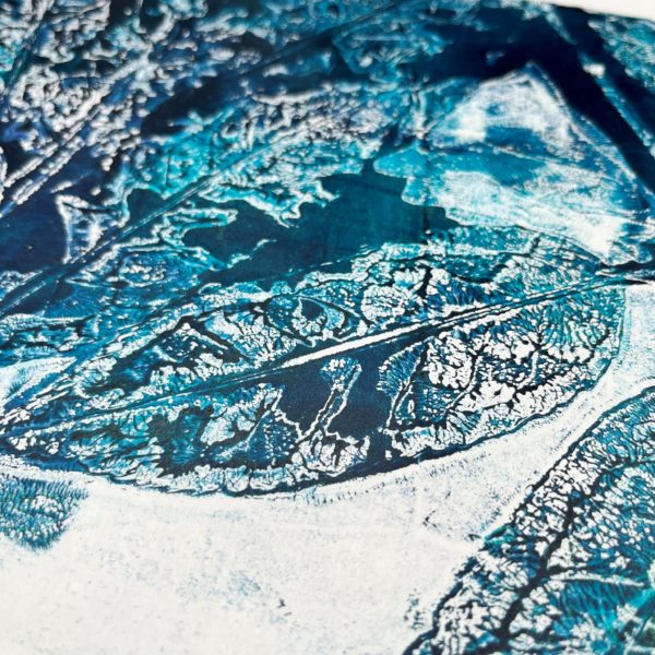 blue leaves monoprint on Torinoko paper