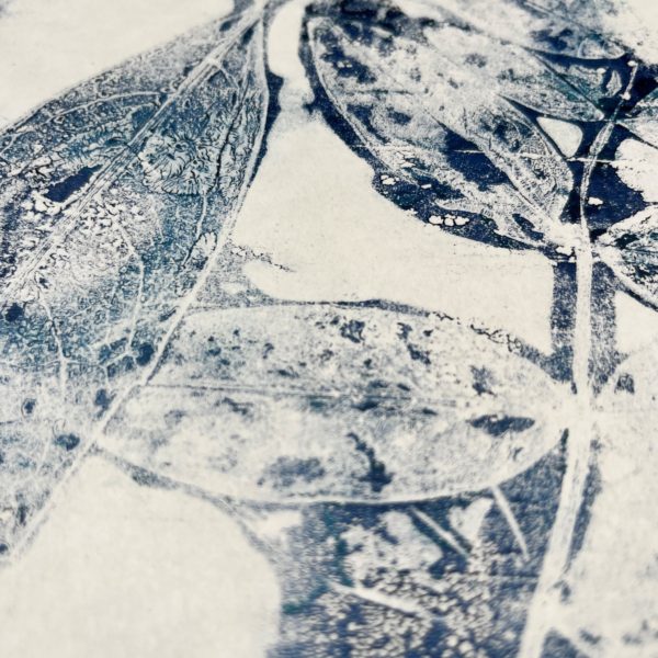 gray-blue leaves monoprint on Torinoko paper