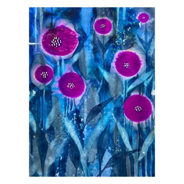 Watercolor flowers on mineral paper