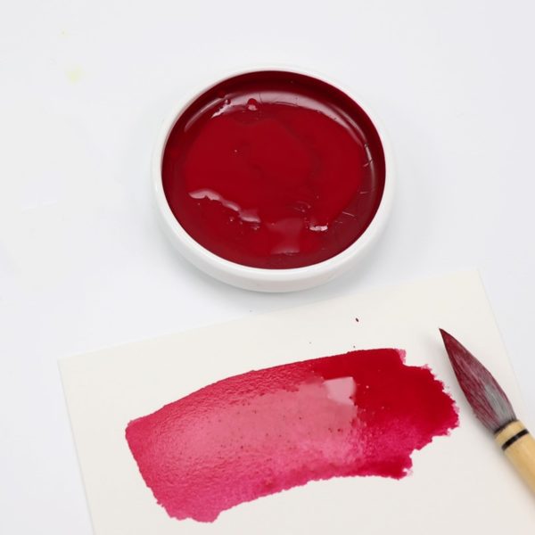 Crimson Japanese watercolor with brush stroke of color and sumi brush